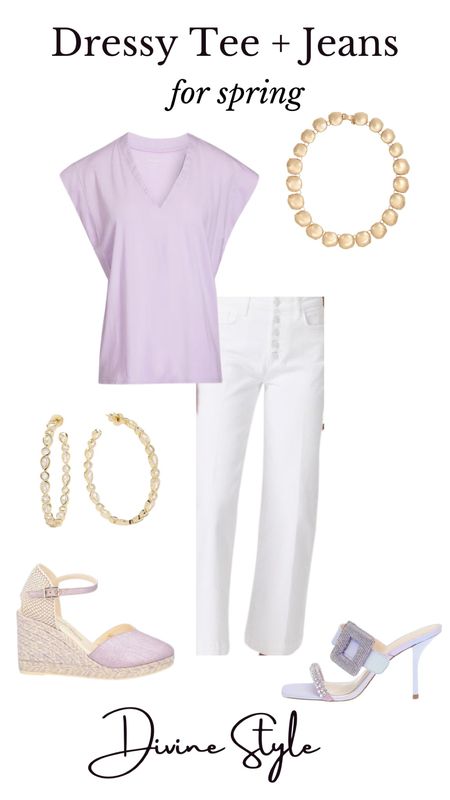 Elevated casual spring outfit. Dressy t-shirt and jeans. Love these cropped jeans with button front. Dress up or down with sandals or espadrilles.

#LTKstyletip #LTKSeasonal