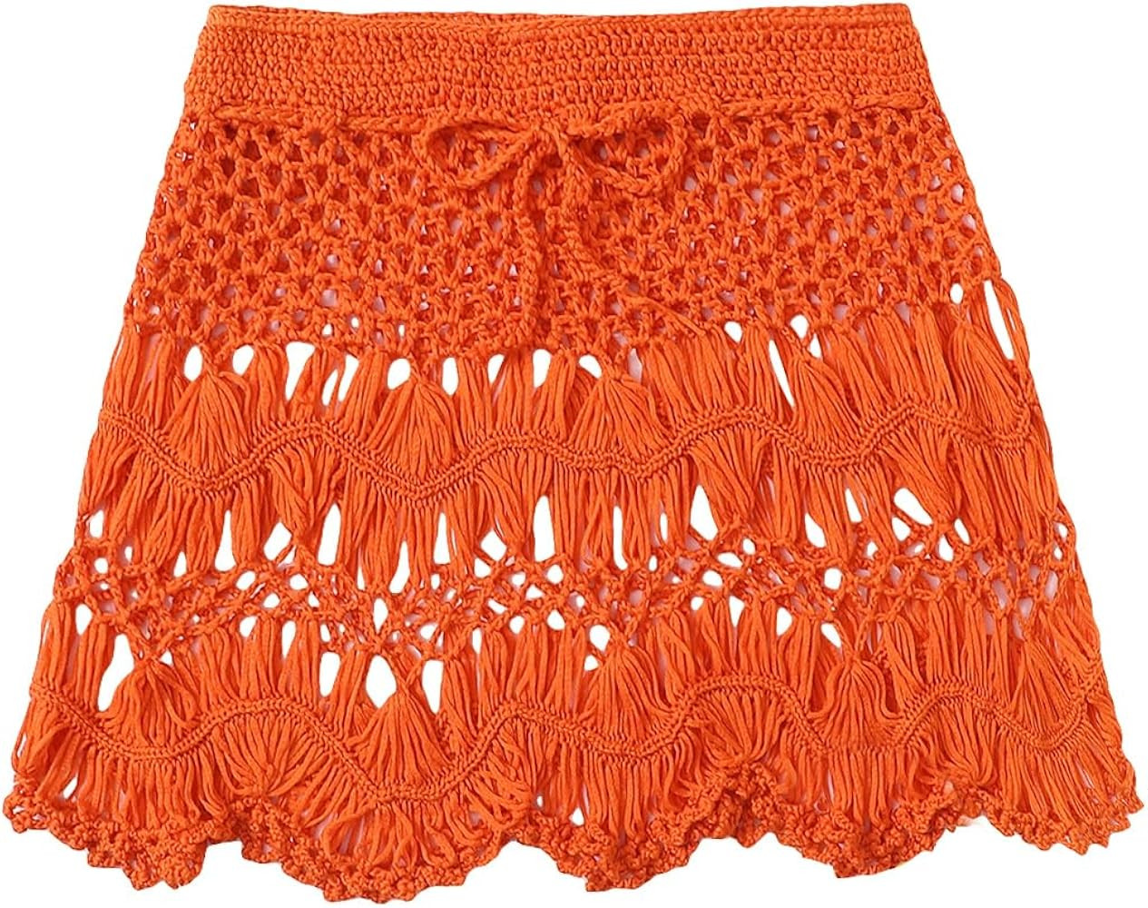 Floerns Women's Bathing Suit Tie Waist Crochet Beach Cover Up Skirt | Amazon (US)
