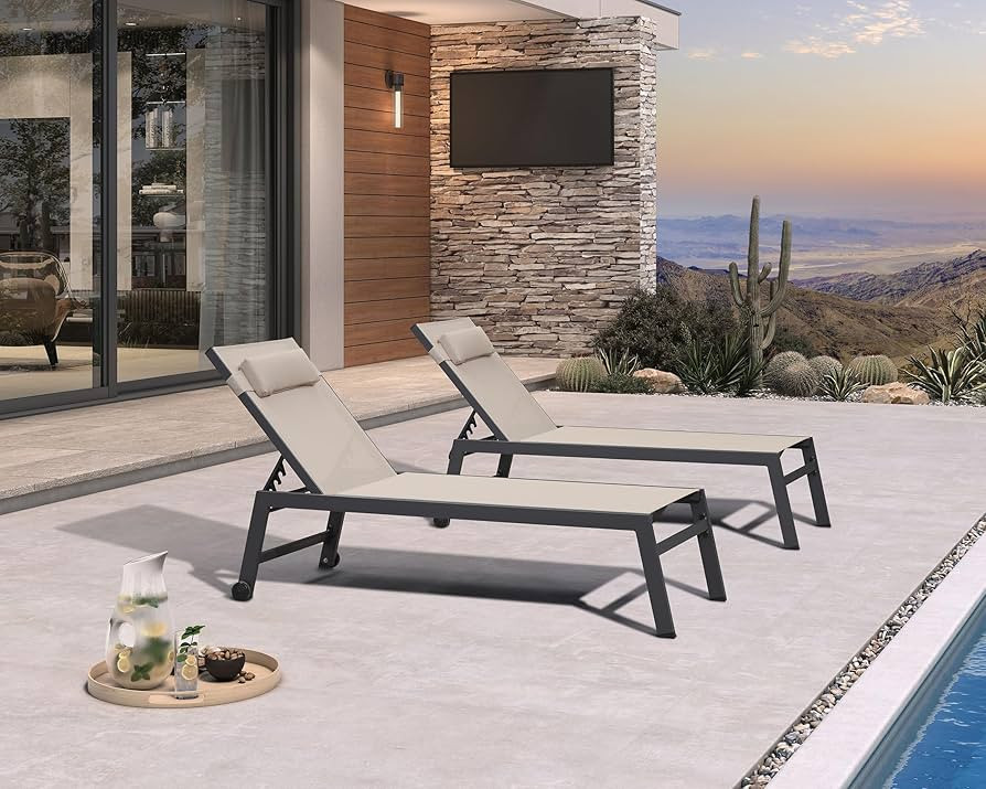 PURPLE LEAF Outdoor Oversized Lounge Chair Set of 3 Patio Chaise Pool Lounger Aluminum Frame with... | Amazon (US)