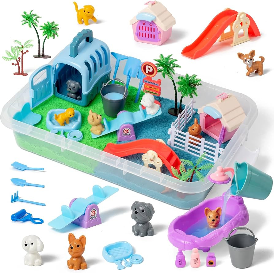 sikmcle 36 PCS Pet Sensory Bin with 2 Color of Moldable Sensory Sand,Pet Play Set and Sandbox wit... | Amazon (US)