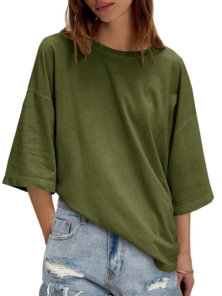 Tankaneo Womens Oversized Half Sleeve Tshirts Summer Casual Crew Neck Tunic Tops Loose Fit Boxy B... | Amazon (US)