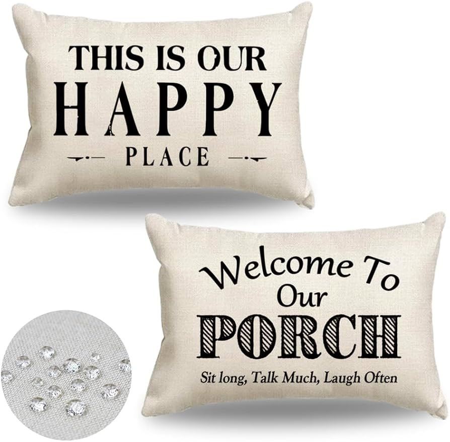 Welcome to Our Porch Outdoor Lumbar Pillow Covers Waterproof 12x20 Set of 2, Decorative Outdoor L... | Amazon (US)