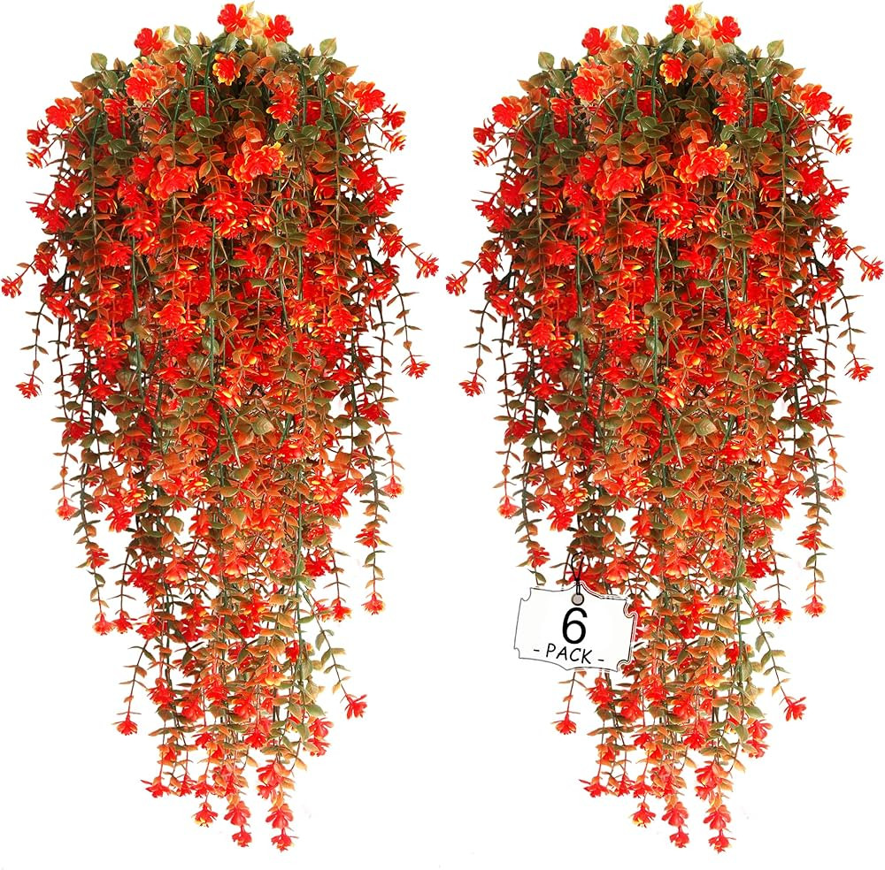 Artificial Fall Hanging Flowers Outdoor, UV Resistant No Fade Fake Plastic Plants for Garden Porc... | Amazon (US)