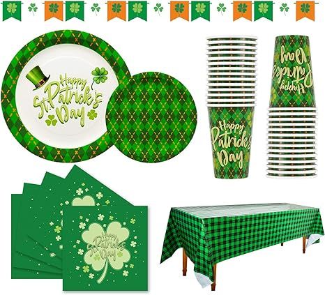 St Patrick’s Day Party Supplies Gatherfun Green Shamrocks Green Plaid Disposable Paper Plates, ... | Amazon (US)