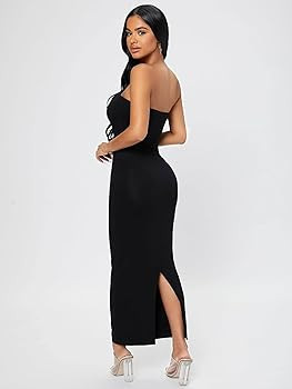 Verdusa Women's Strapless Sleeveless Split Back Long Bodycon Tube Dress | Amazon (US)
