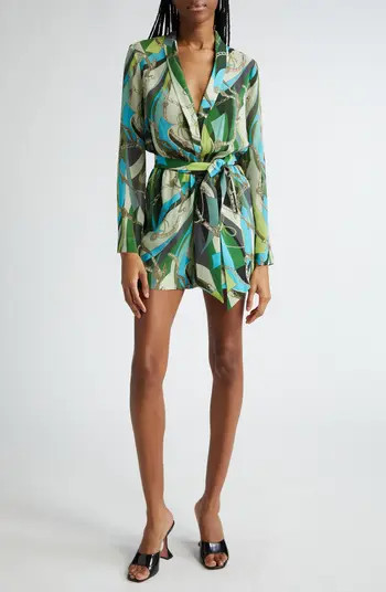 L'AGENCE Arabell Belt Print Long Sleeve Romper | Nordstrom | Nordstrom