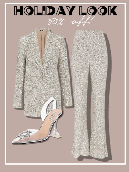 Express holiday outfit Christmas party office party amazon clear heels on sale  sequin blazer and flare pants suit set  on sale 50% off 


#LTKHoliday #LTKsalealert #LTKCyberweek
