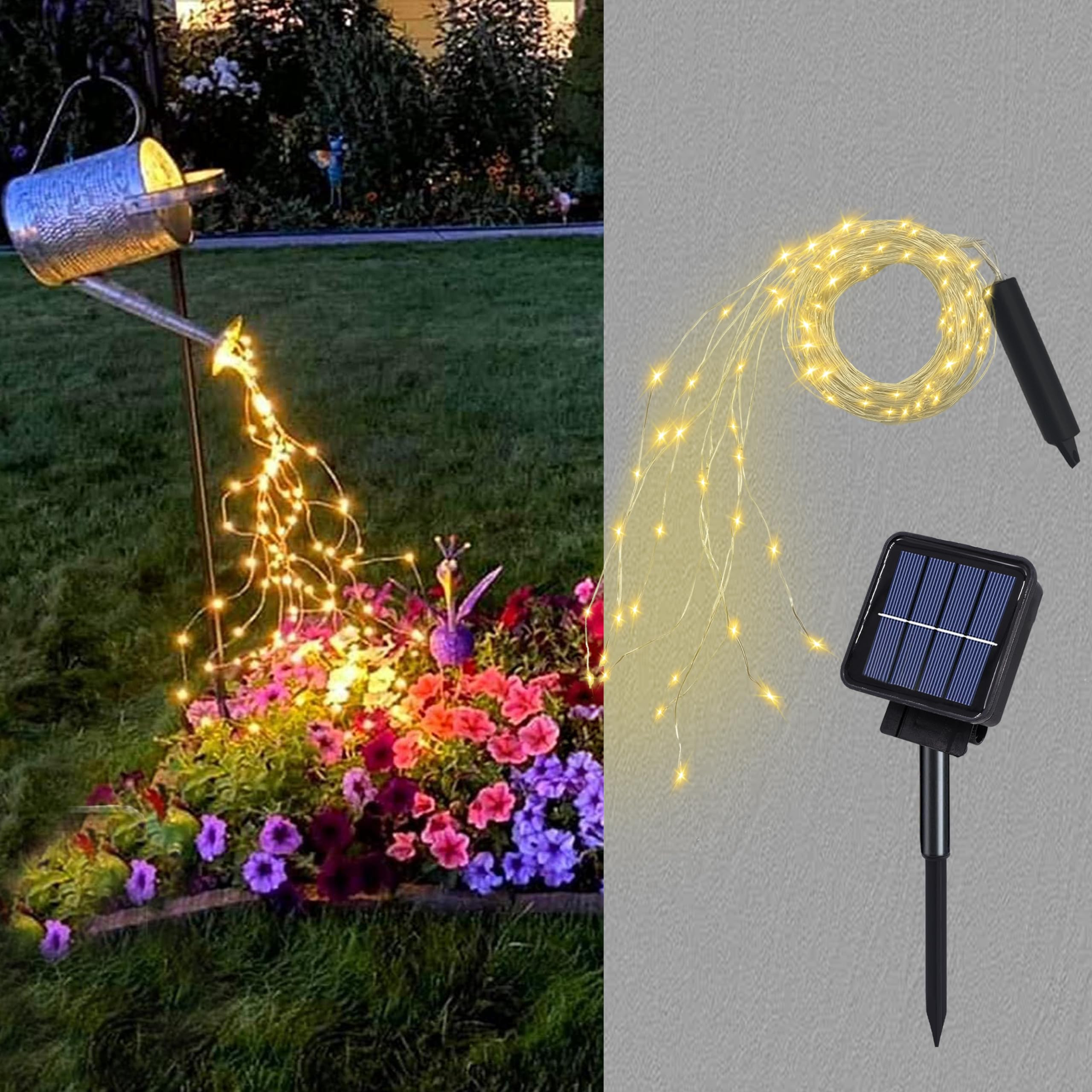 Solar Waterfall Fairy Bunch Lights Outdoor Waterproof 200LEDs 8 Modes Watering Can Light (NO CAN)... | Amazon (US)