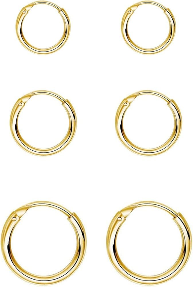 Silver Hoop Earrings- Cartilage Endless Small Hoop Earrings Set for Women Men Girls, 3 Pairs of H... | Amazon (US)