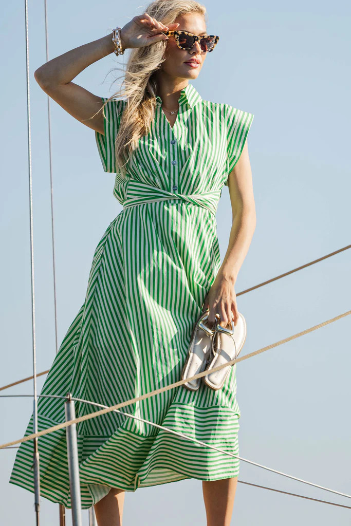 Always A Good Choice Green Striped Midi Dress | The Mint Julep Boutique