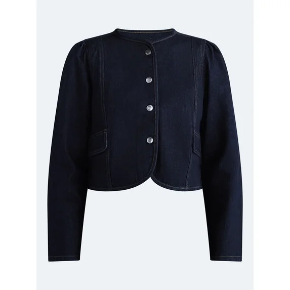 Free Assembly Women's Long Sleeve Puff Sleeve Crop Jacket, Sizes XS-XXL | Walmart (US)