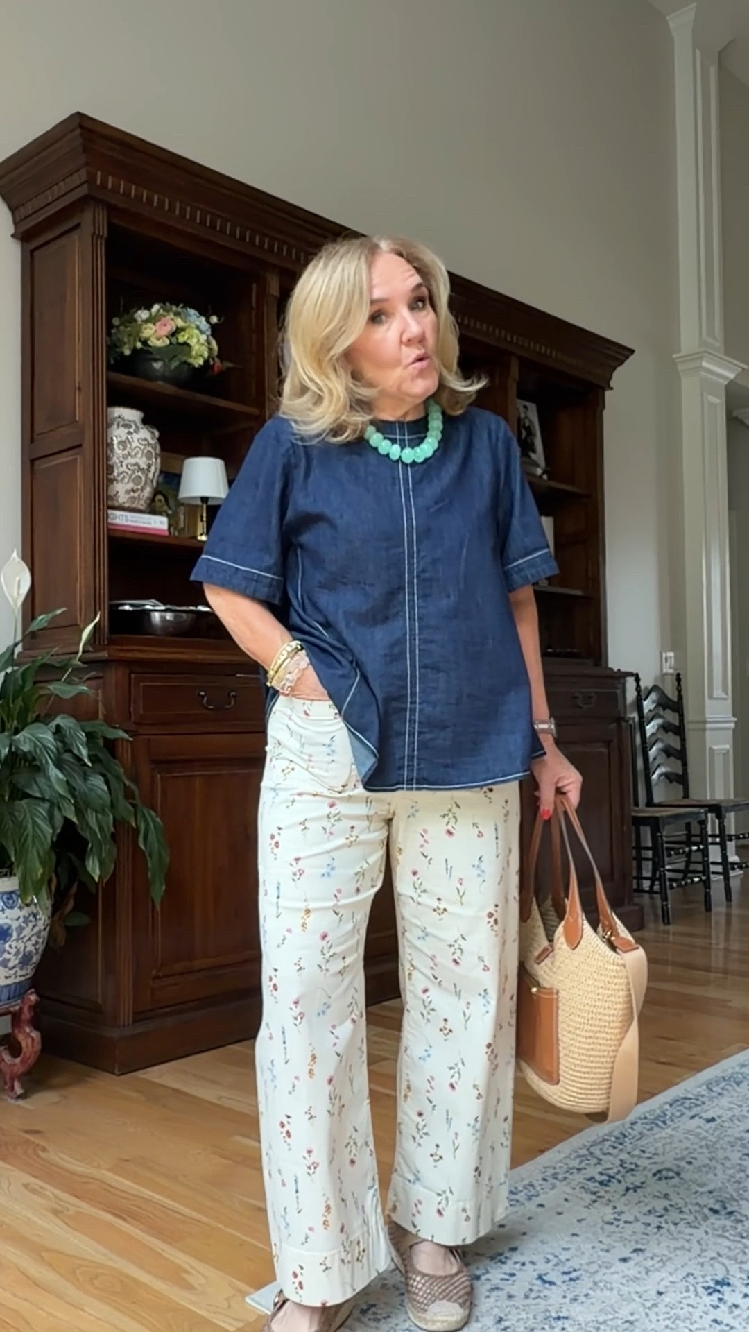 Pants size 8 reg
Denim top size medium 
20% off my bracelets code NANETTE20
10% off my bag code NANETTE 

Spring outfits 2026 casual outfit 

#LTKPetite #LTKSaleAlert #LTKOver40