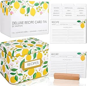 Lemon Recipe Box with Cards and Dividers - 60 Lemon Decor Recipe Card Gift Box with 15 Recipe Car... | Amazon (US)