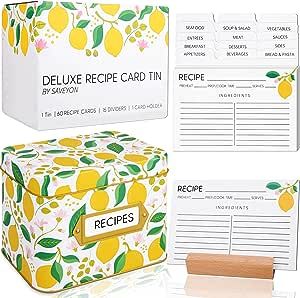 Lemon Recipe Box with Cards and Dividers - 60 Lemon Decor Recipe Card Gift Box with 15 Recipe Car... | Amazon (US)