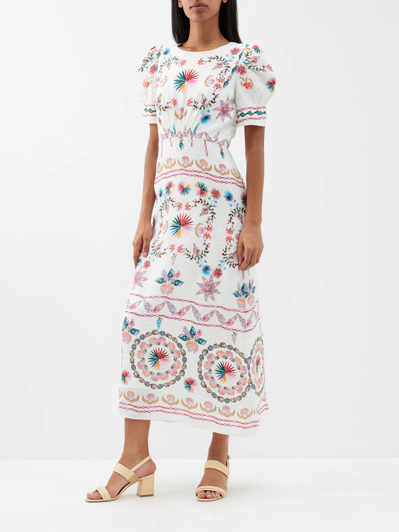 Bianca shell-print silk-jacquard dress | Saloni | Matches (US)