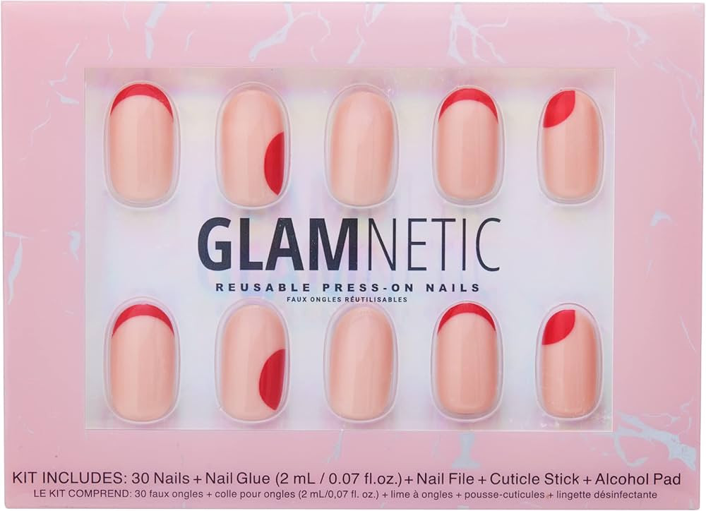 Glamnetic Press On Nails - Hot Dot | Glossy Finish Short Round Nude Nails with Red Accents, Reusa... | Amazon (US)
