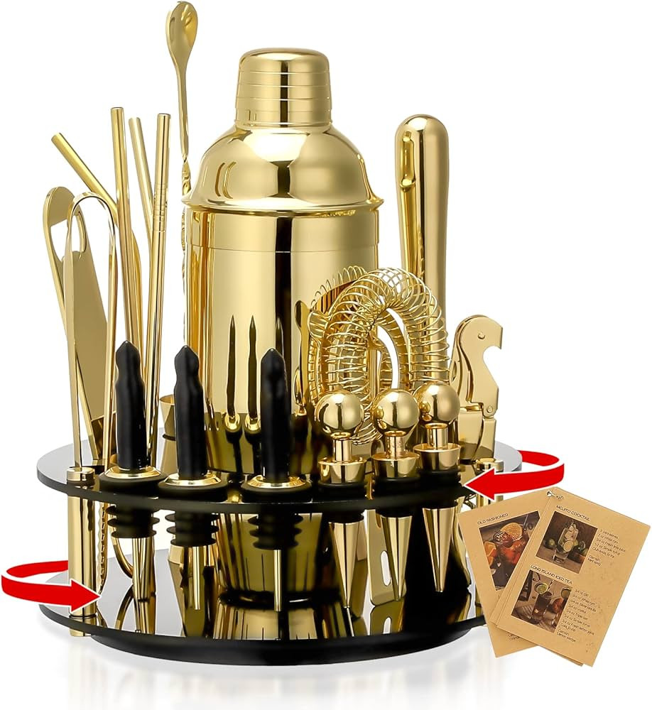 X-cosrack 19-Piece Bar Set,Gold Cocktail Shaker Set for Drink Mixing:Stainless Steel Bar Tools wi... | Amazon (US)