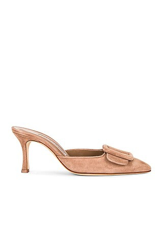 Manolo Blahnik Maysale 70 Suede Mule in Neutral | FWRD 