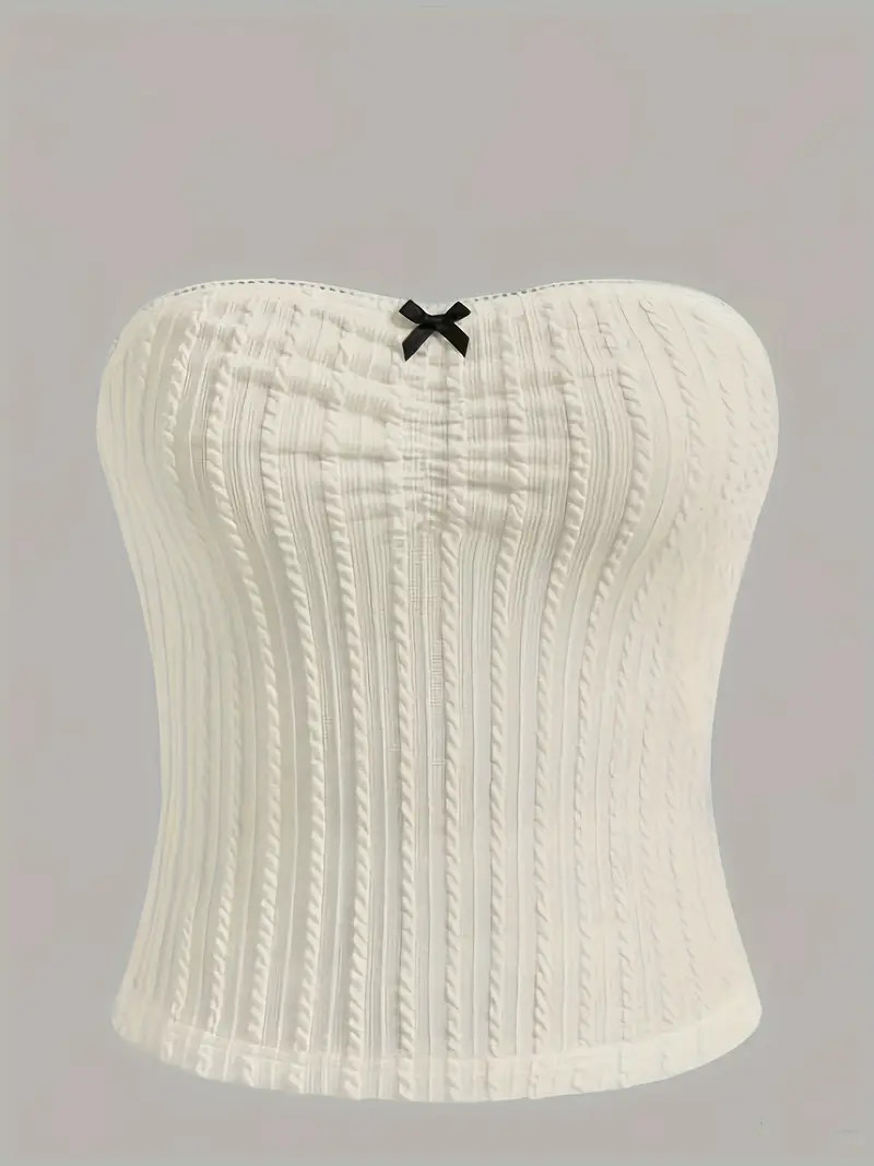 Bow Detail Tube Top Casual Strapless Top Spring Summer - Temu | Temu Affiliate Program