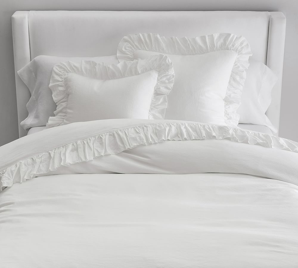 Belgian Flax Linen Fringe Ruffle Duvet Cover & Shams | Pottery Barn (US)