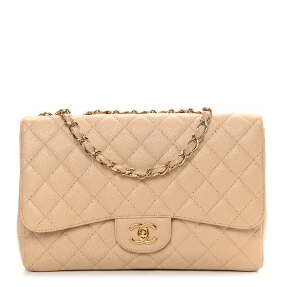 CHANEL Caviar Quilted Jumbo Single Flap Beige | FASHIONPHILE (US)
