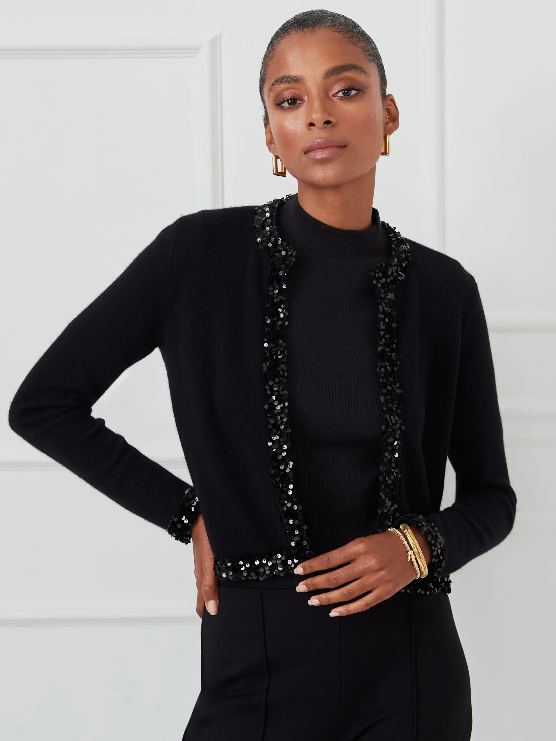 Black Solid Maureen Cashmere Cardigan | Women's Sweaters | J.McLaughlin | J.McLaughlin