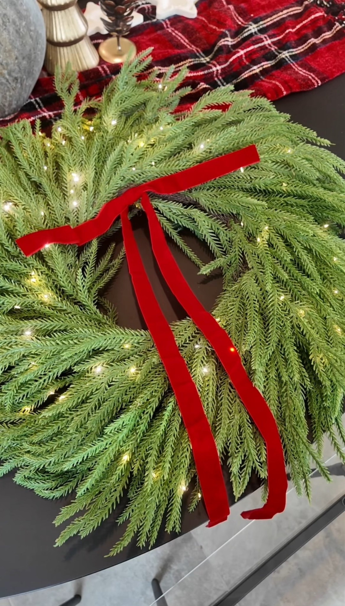 The easiest way to make your wreath look more festive 🎄✨
26” Norfolk pine wreath, long red bows & fairy lights — the perfect Christmas combo 🤶 #christmasdecor #christmasideas
#christmas2025 

#LTKHoliday #LTKSeasonal #LTKHome