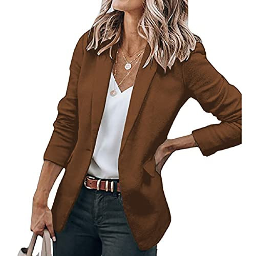 Plus Size Blazers for Curvy Women Solid Color Trendy Collar Casual Loose Cardigan Suit Jackets for Women Oversized A-Brown | Amazon (US)