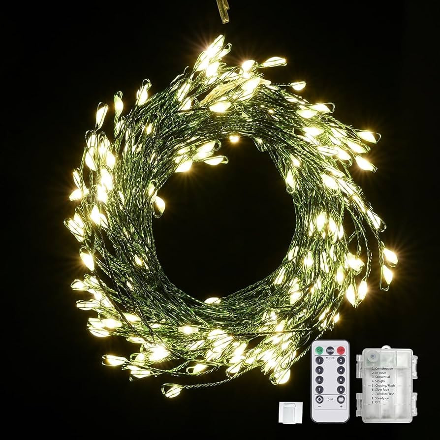 Battery Operated Fairy Lights With Remote - 200 LED Christmas Twinkle Lights With Timer, 16Ft Gre... | Amazon (US)