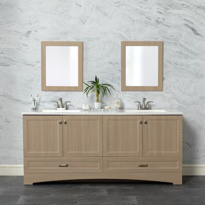 Diamond NOW Cassidy 72-in Light Oak Brown Double Sink Bathroom Vanity with White Cultured Marble ... | Lowe's