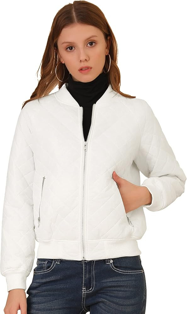 Allegra K Women's Quilted Zip Up Raglan Long Sleeve Bomber Jacket | Amazon (US)