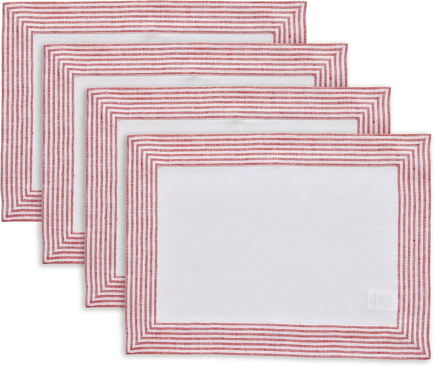 Solino Home Linen Red Placemats Set of 4-100% Pure Linen Placemats 14 x 19 Inch for Christmas, Ho... | Amazon (US)