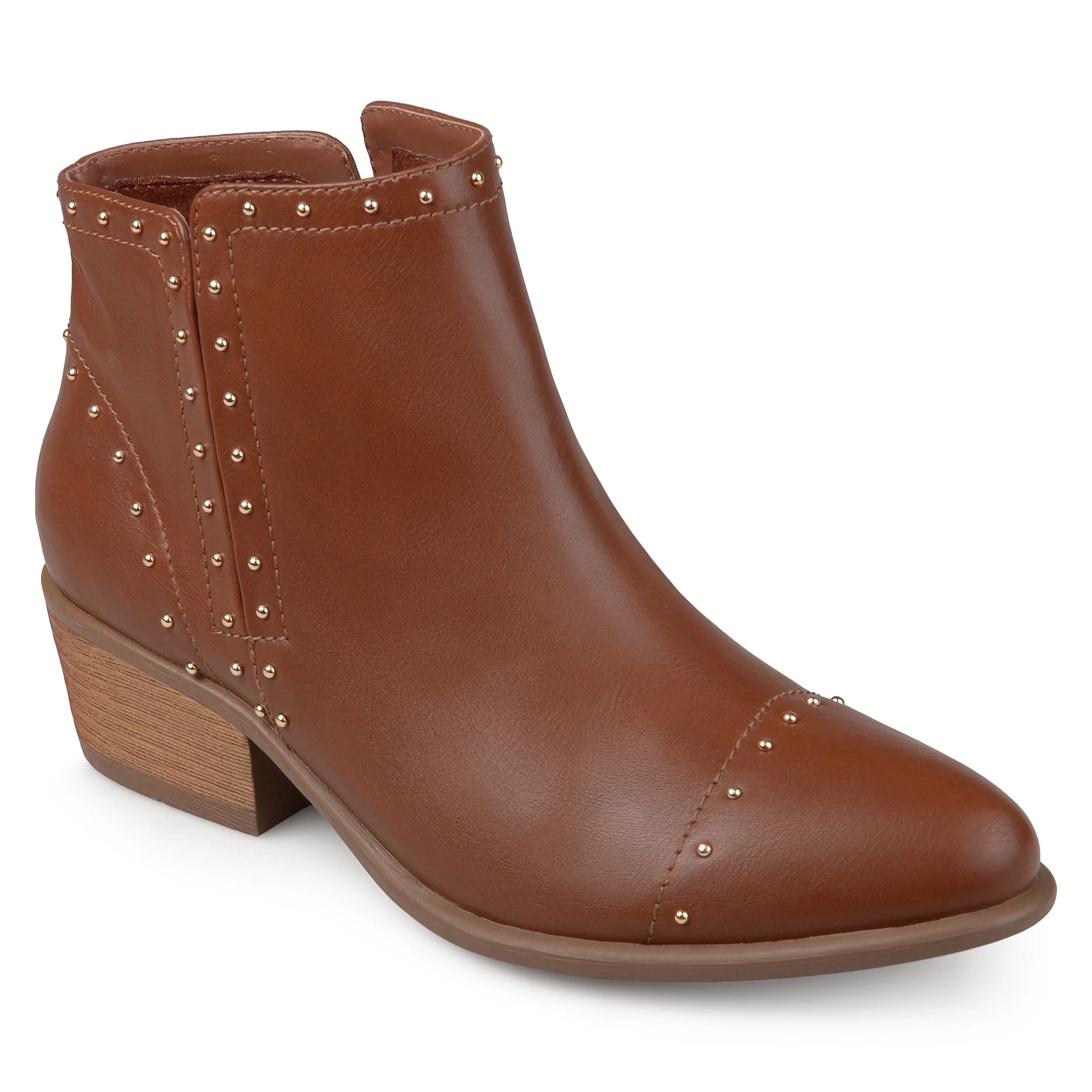 Brinley Co. Women's Faux Leather Stacked Heel Studded Ankle Boots | Walmart (US)