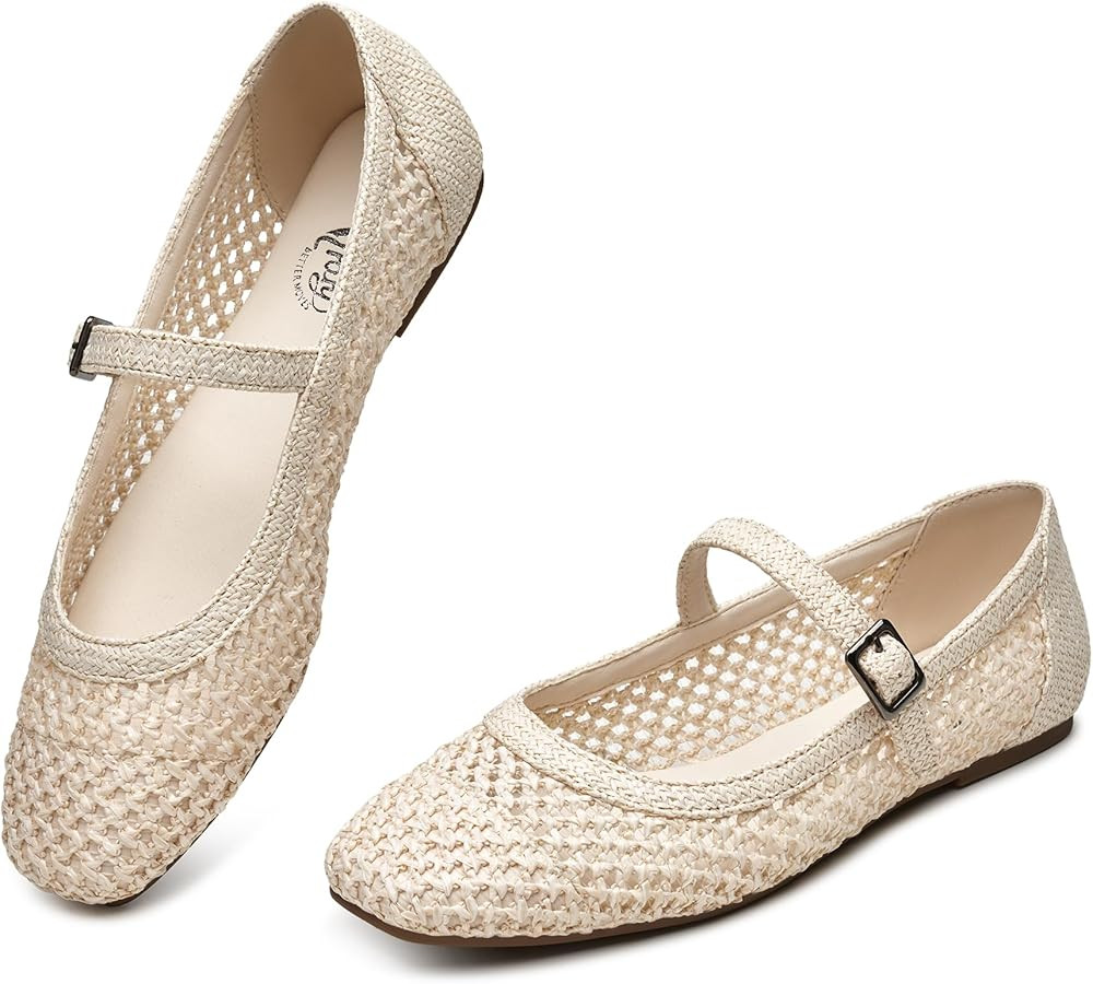 Trary Mary Jane Shoes Women Woven Flats for Women Dressy Ballet Flats Squared Toe Mary Jane Flats... | Amazon (US)