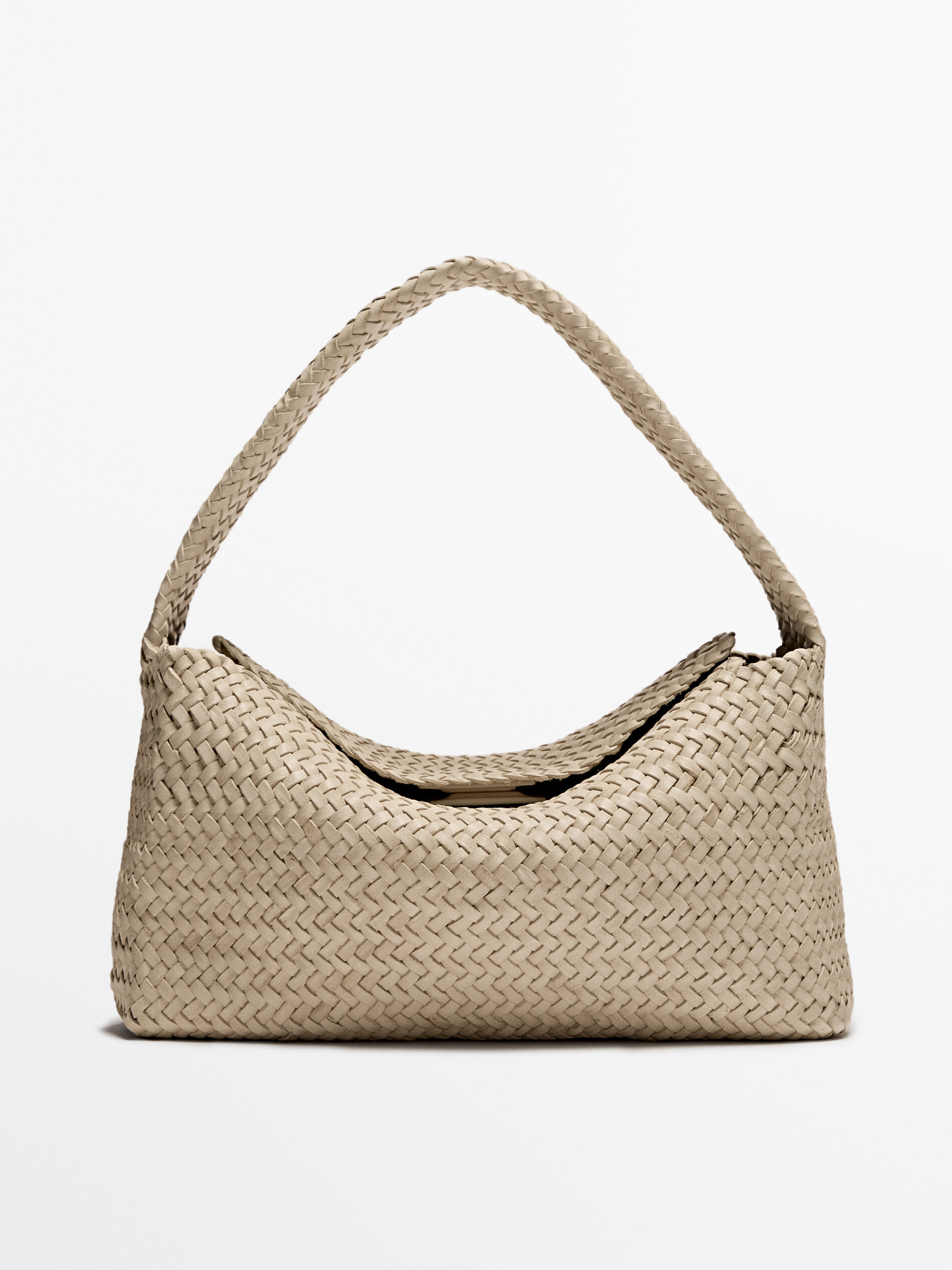 Nappa leather woven croissant bag | Massimo Dutti US