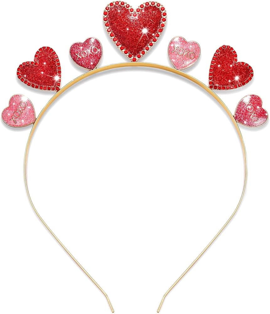 HEIDKRUEGER Valentine's Day Headbands Rhinestone Glitter Love Heart Hairband Sweet XO Heart Hair ... | Amazon (US)
