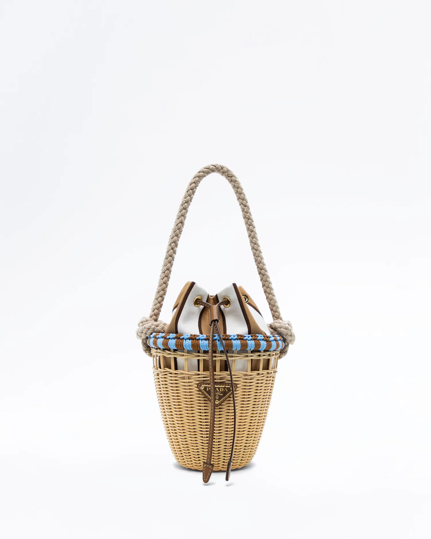 Wicker and Canvas Mini Bucket Bag | Vivrelle