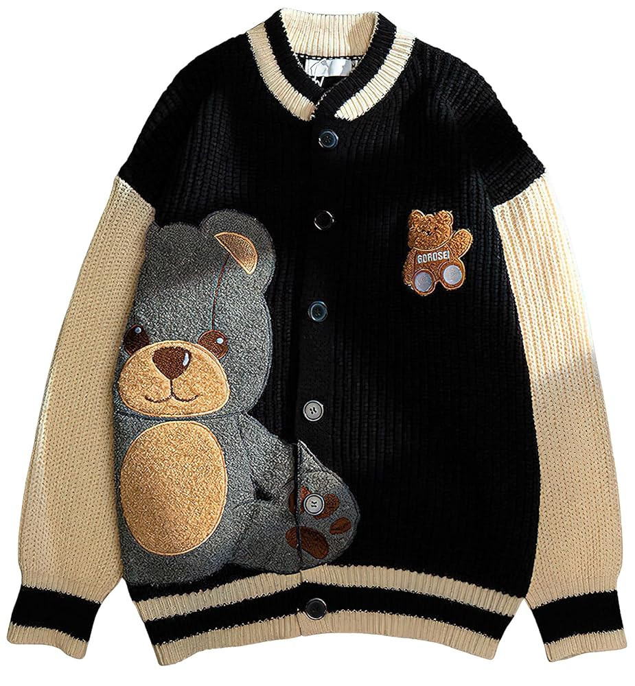 ebossy Womens Cute Bear Embroidery Knit Cardigans Casual Loose Button Down Drape Long Sleeve Vars... | Amazon (US)