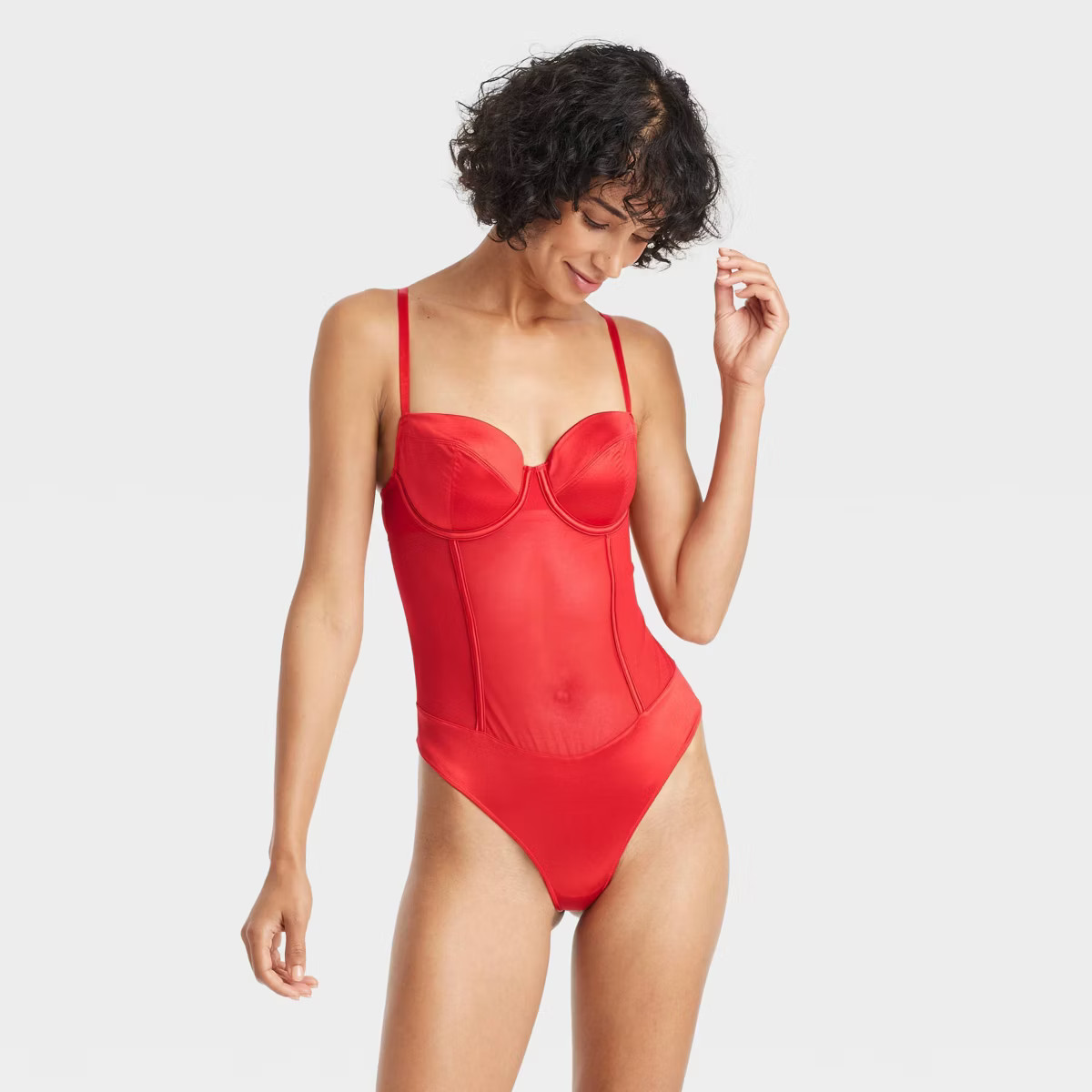 Women's Satin and Mesh Lightly Lined Lingerie Bodysuit - Auden™ | Target