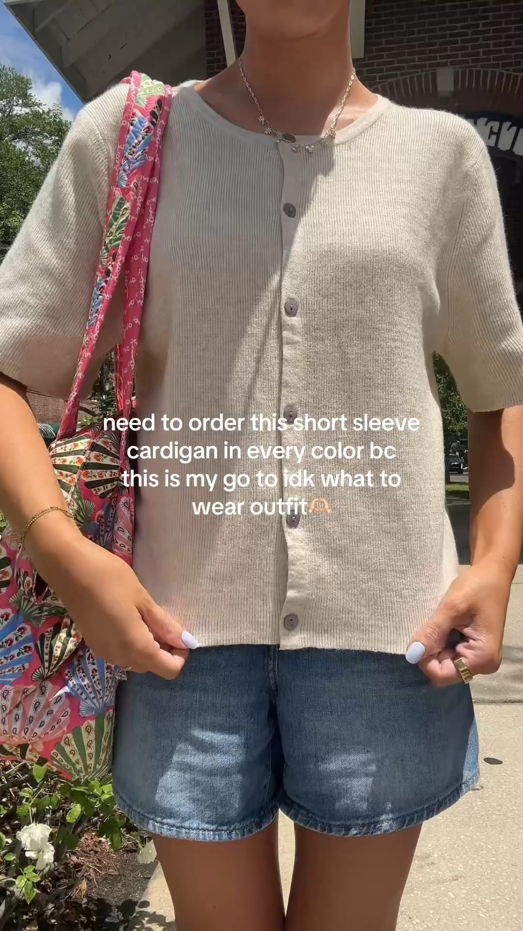 Comfy summer ootd💛 Amazon short sleeve cardigan, Amazon outfit, Levi mid thigh jean shorts, denim mom shorts, Amazon sunglasses, dolce vita sandals, seashell pink Vera Bradley Hathaway tote bag, quilted tote bag, summer outfits, outfit inspo, Pinterest aesthetic 


#LTKootd #LTKvlog #LTKdayinmylife