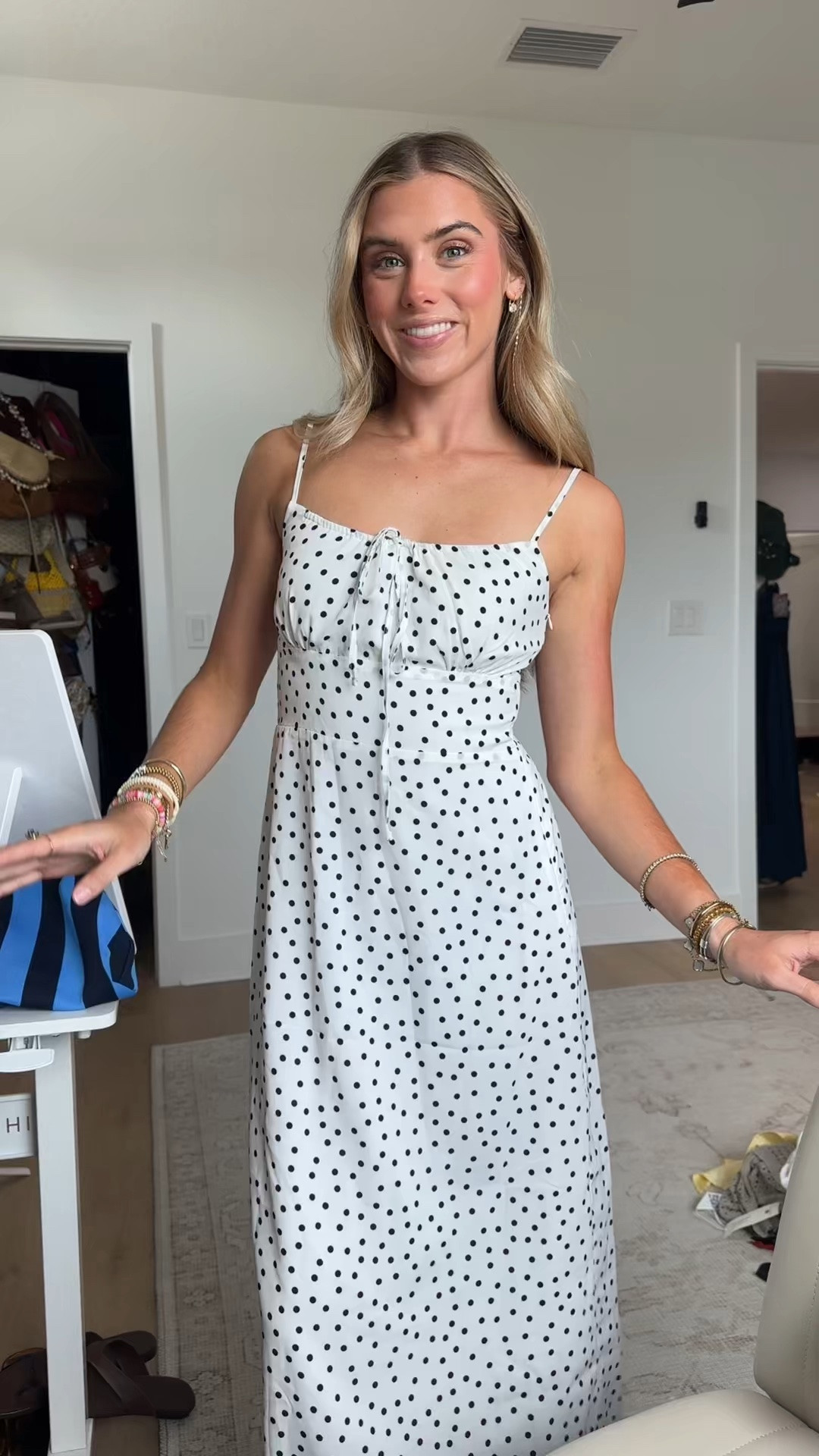 Amazon Women Silk V-Neck Dresses Spaghetti Strap Dots Pullover Dress Slim Fit Ankle-Length Dresses.  This actual dress is from TikTok shop size small but this amazon option looks the most similar.

#LTKootd #LTKdayinmylife #LTKSaleAlert