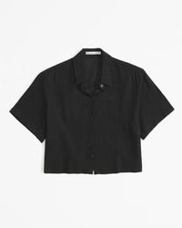Women's Short-Sleeve Crinkle Textured Shirt | Women's Tops | Abercrombie.com | Abercrombie & Fitch (US)