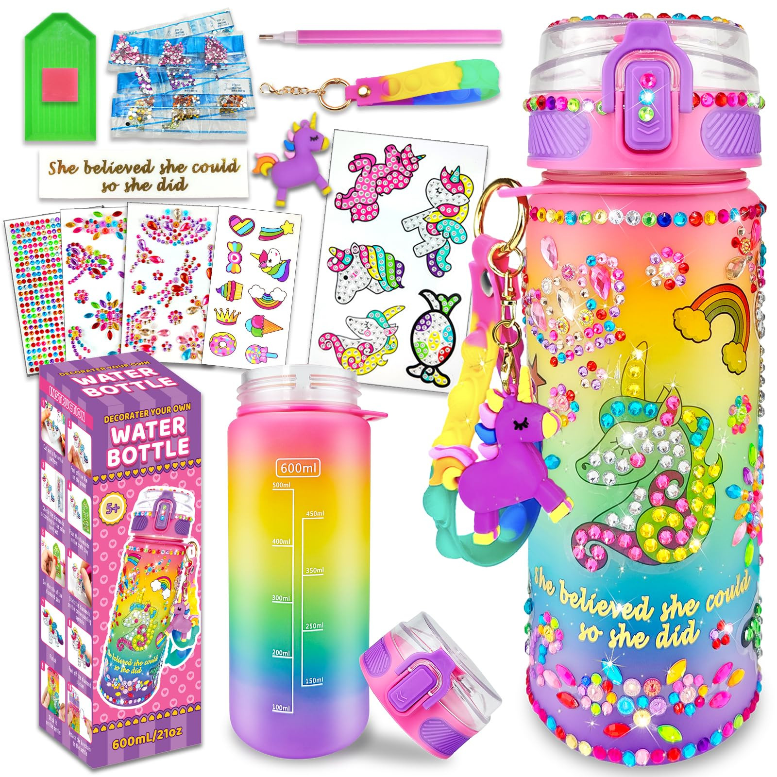 EDSPORTSHOUSE Decorate Your Own Water Bottle Kits for Girls Age 4-6-8-10,Unicorn Painting Crafts,... | Amazon (US)