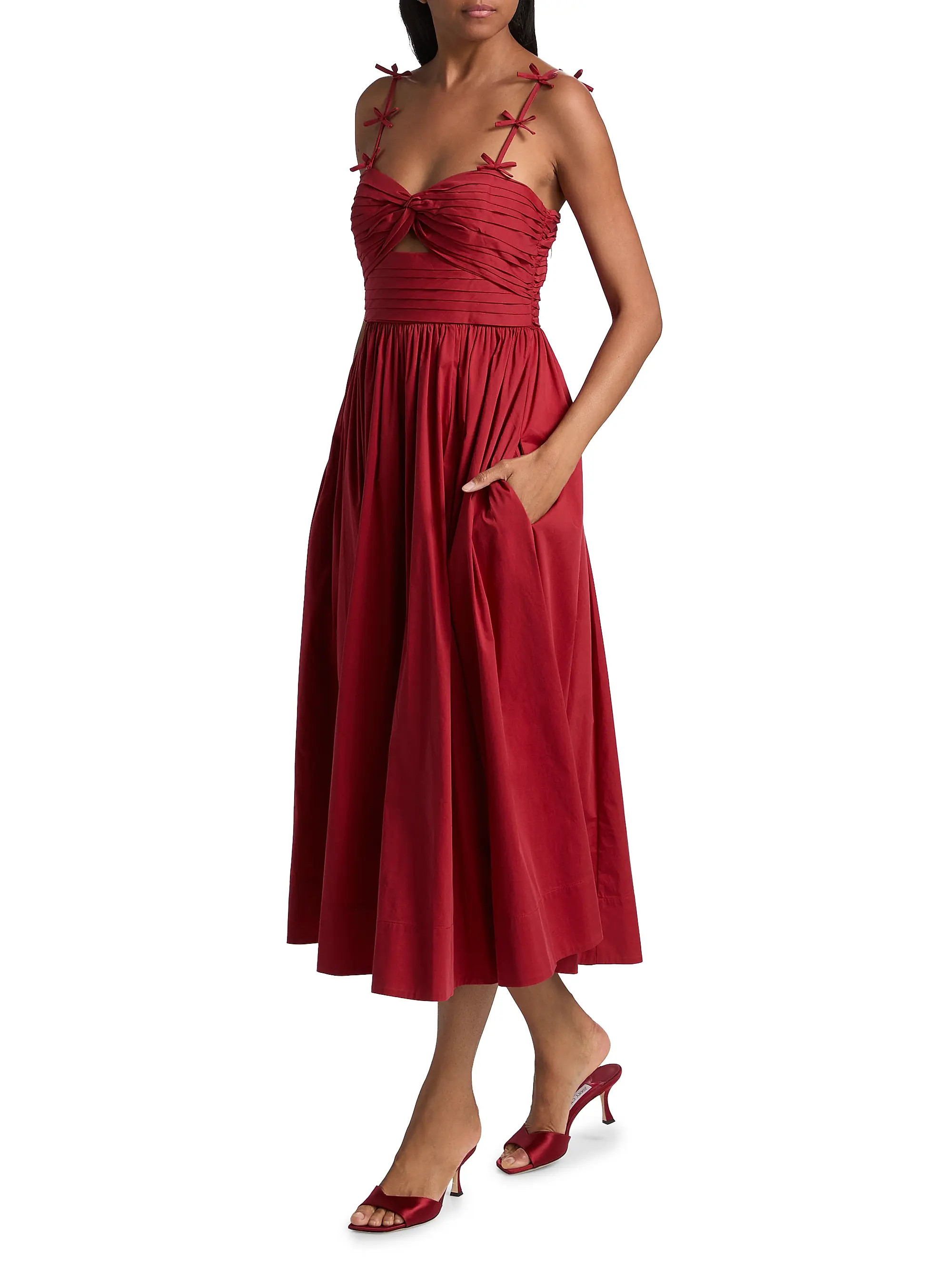 Cinq à Sept Agnes Poplin Bow-Strap Midi-Dress | Saks Fifth Avenue | Saks Fifth Avenue