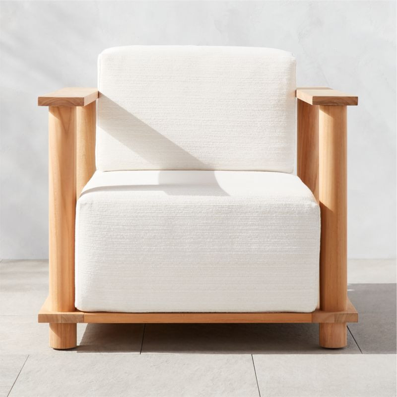 Pinet Teak Outdoor Lounge Chair with Textured Ivory Perennials Cushions | CB2 | CB2
