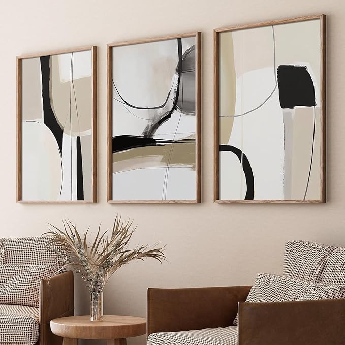 Black and Beige Pictures Minimalist Beige Wall Art Neutral Abstract Artwork Black White Abstract ... | Amazon (US)