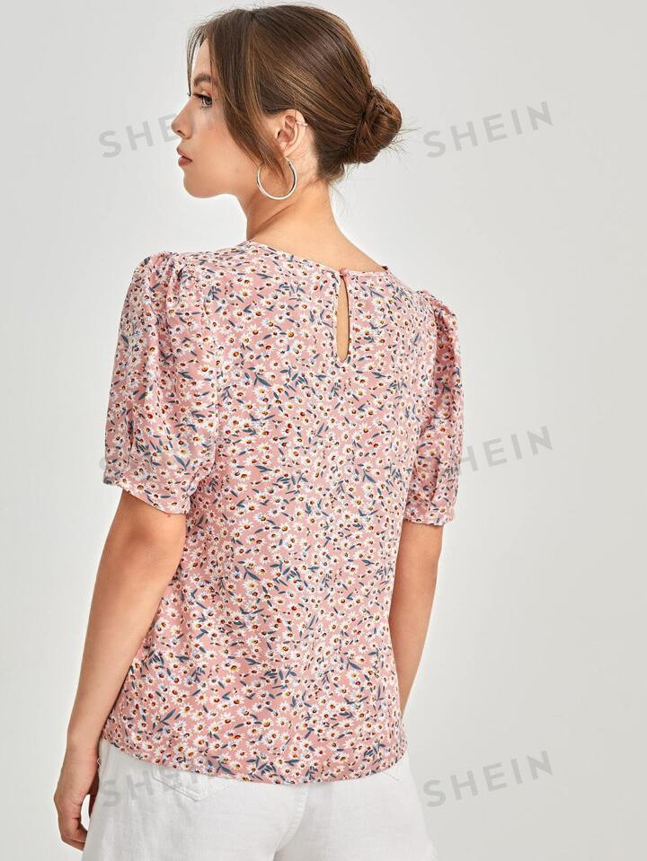 SHEIN Clasi Ditsy Floral Puff Sleeve Top | SHEIN