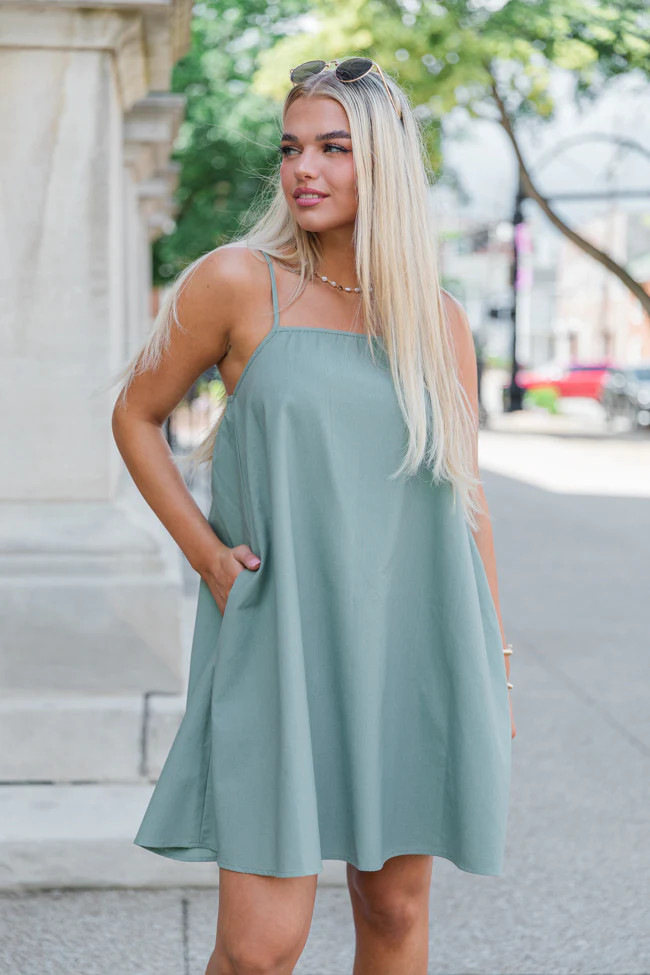 After All This Time Olive Solid Mini Dress | Pink Lily