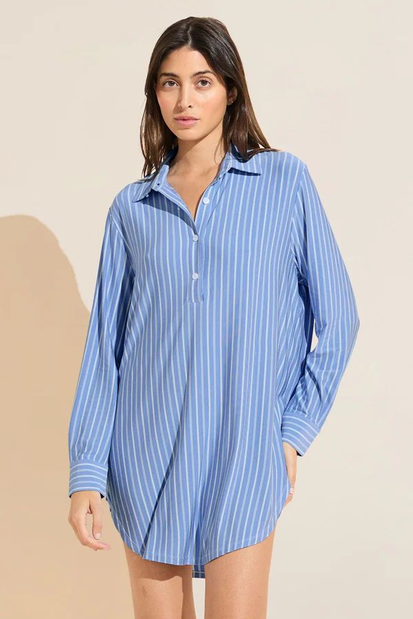 Gisele Printed TENCEL™ Modal Boyfriend Sleepshirt - Nordic Stripe Vista Blue | Eberjey