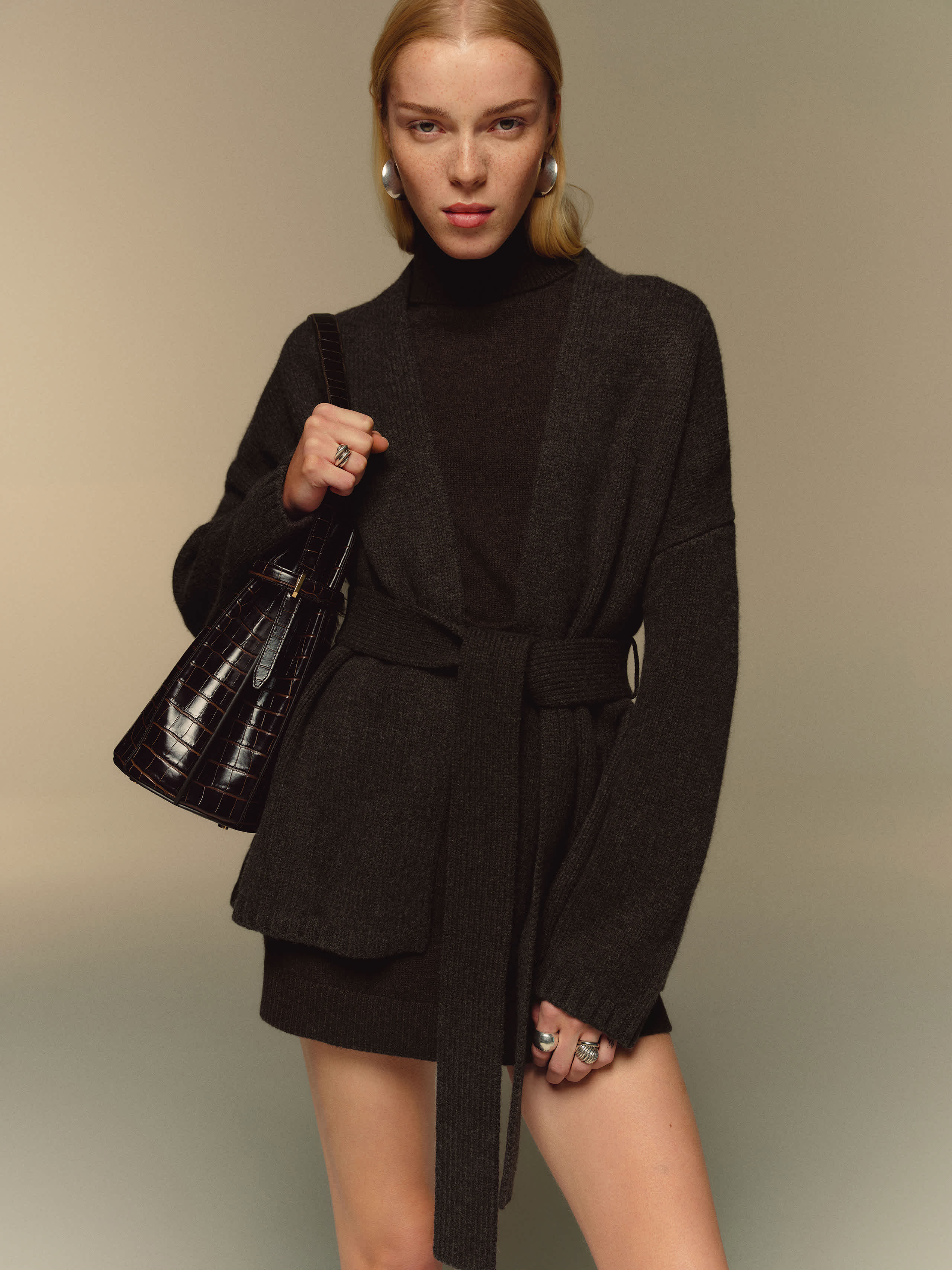 Reformation Meg Wrap Sweater Coat Brown XS | Reformation (Global)